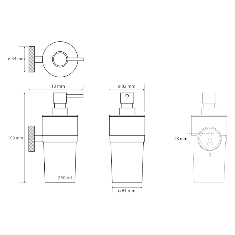 LARISSA dávkovač mýdla 250ml, mléčné sklo, chrom WS019