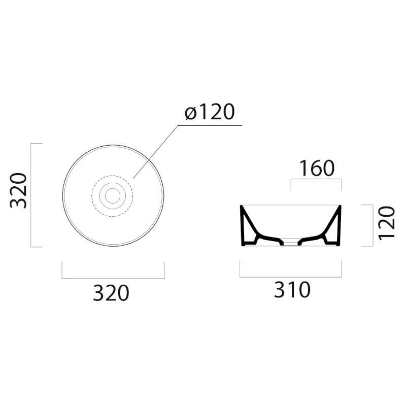 KUBE X keramické umývátko na desku, průměr 32cm, ghiaccio mat 943515