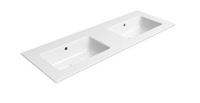 PURA keramické dvojumyvadlo Slim 122x46cm, bez otvoru, bílá ExtraGlaze 8888011