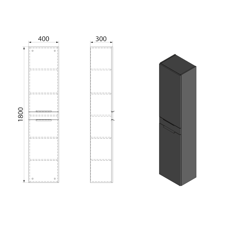 AKIRA vysoká skříňka 180x40x30cm, bílá AK180