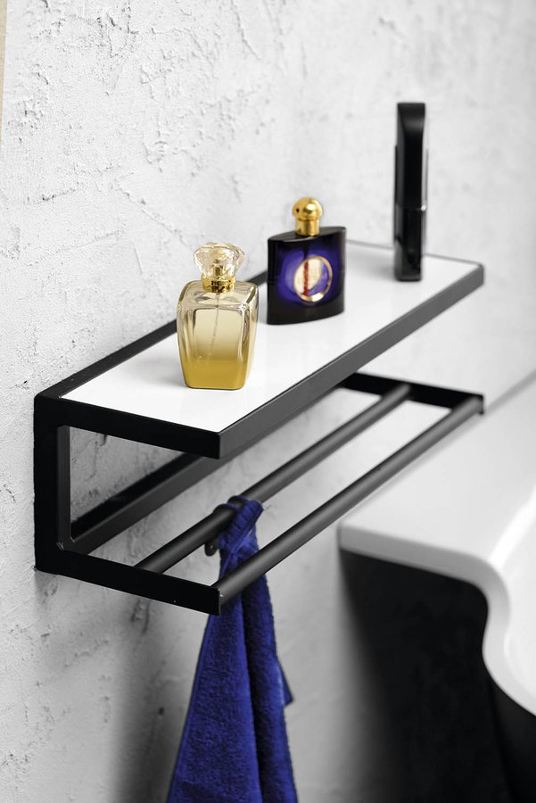 SKA nástěnná police 450x140x160mm, černá mat s bílou MDF deskou SKA401