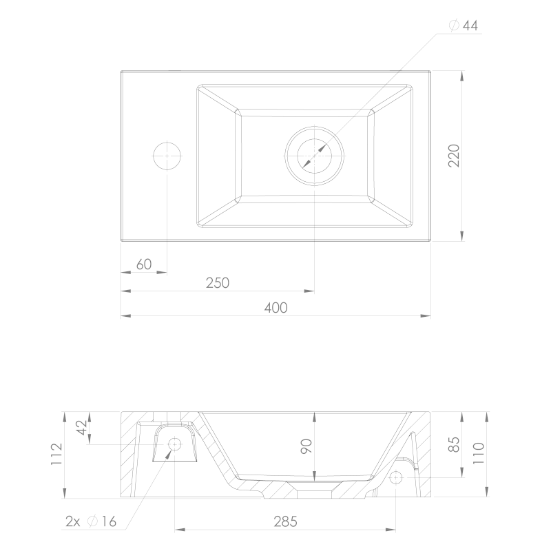 AMAROK umývátko, litý mramor, 40x22cm, baterie vlevo, černá mat AR400B