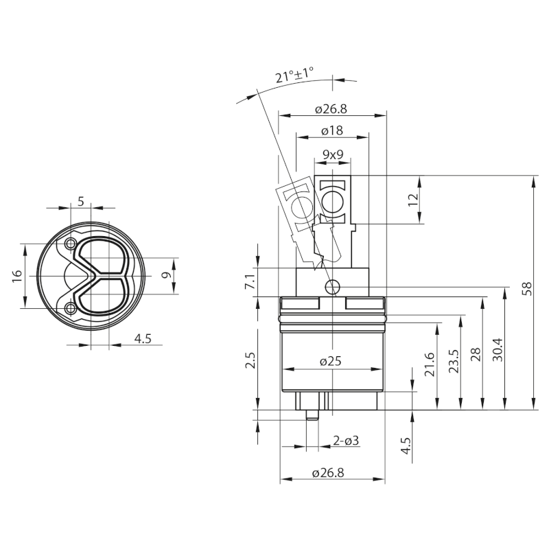 Směšovací kartuše 25mm HUA, vysoká 1102-95