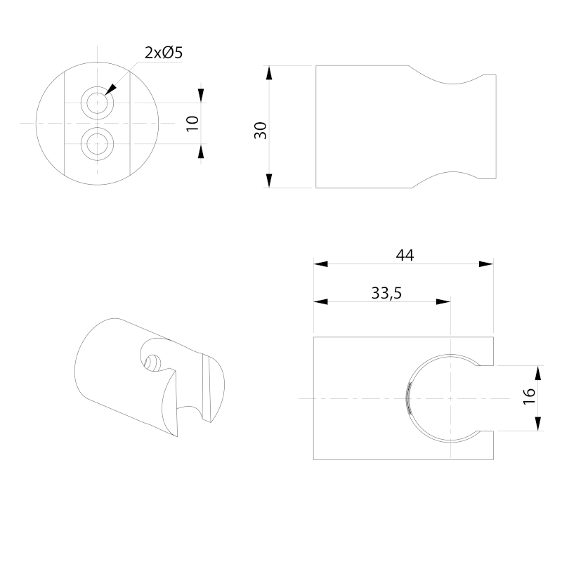 Držák sprchy kulatý, pevný, měď mat 1205-15PG