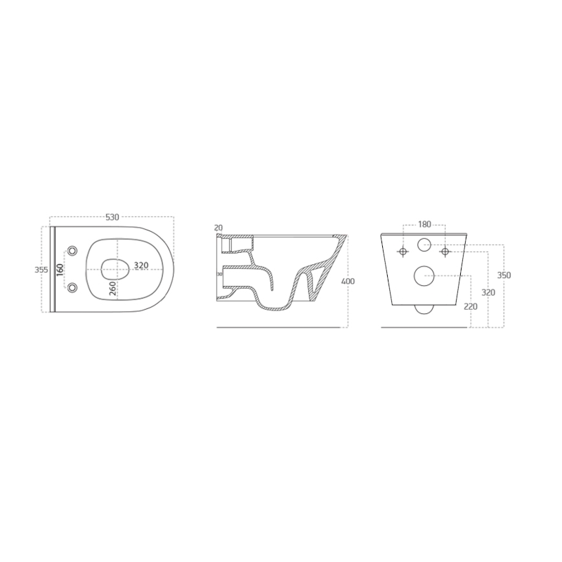 AVVA závěsná WC mísa, Rimless, 35,5x53cm, bílá 100314