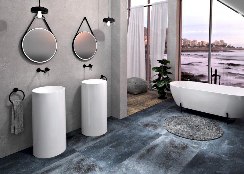 ALTONA umyvadlo volně stojící, litý mramor, průměr 43,5x85cm, kryt výpusti, bílá mat AT435