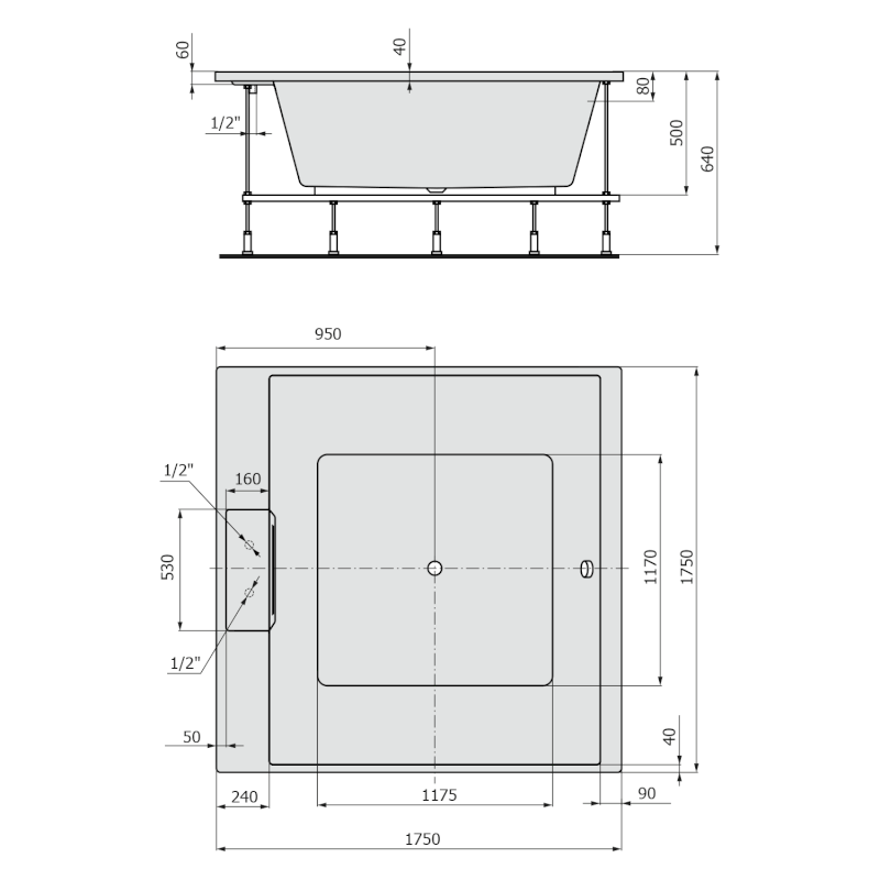 CAME FALLS čtvercová vana s konstrukcí 175x175x50cm, bílá 23611F