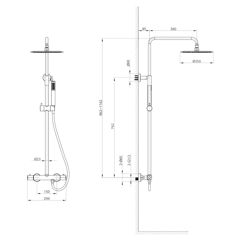Sprchový sloup s termostatickou baterií, zlato mat KU139GB