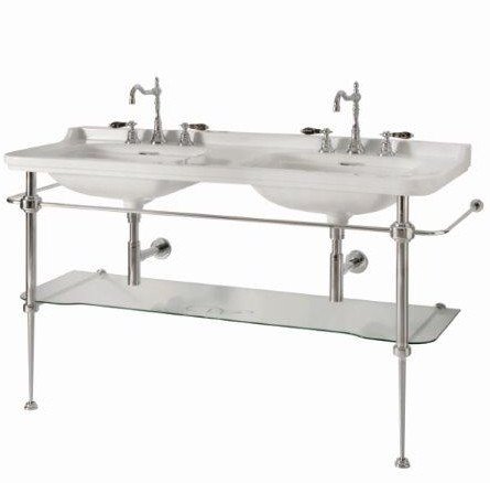 WALDORF konstrukce pro dvojumyvadlo 150cm se skleněnou policí, chrom 9195K1