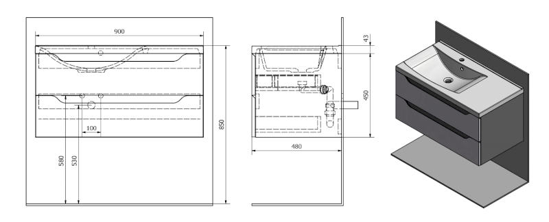 WAVE umyvadlová skříňka 89,7x45x47,8cm, levá, bílá/dub stříbrný WA092-3011