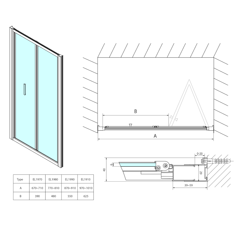 EASY sprchové dveře skládací 1000mm, čiré sklo EL1910