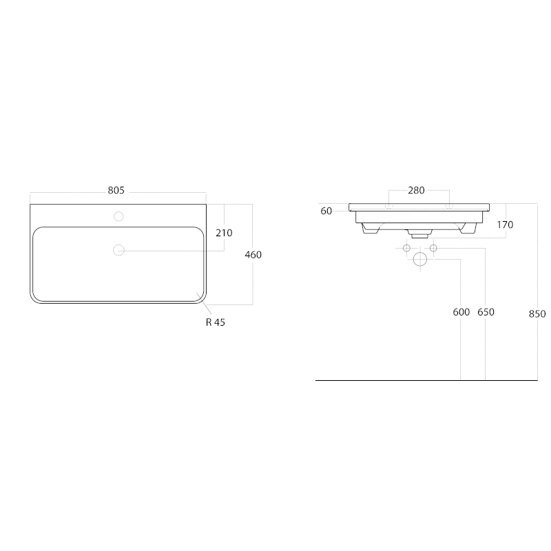 THALIE 80 keramické umyvadlo nábytkové 80x46cm, bílá TH11080
