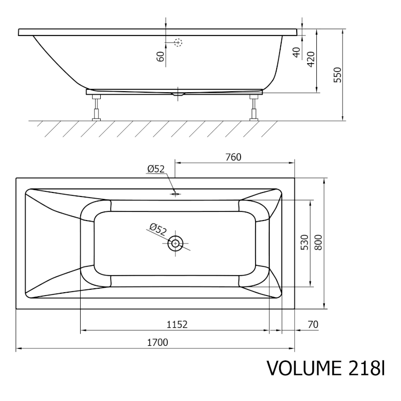 NISA obdélníková vana 170x80x42cm, bílá A1780