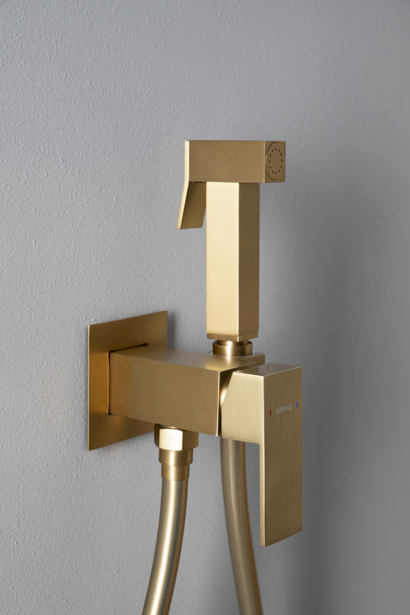 CUBEMIX podomítková bidetová baterie se Stop sprškou, hranatá, zlato mat CM040GB