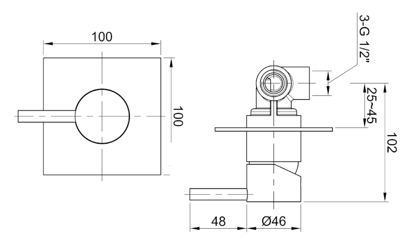 MINIMAL podomítková sprchová baterie, 1 výstup, nerez mat MI041