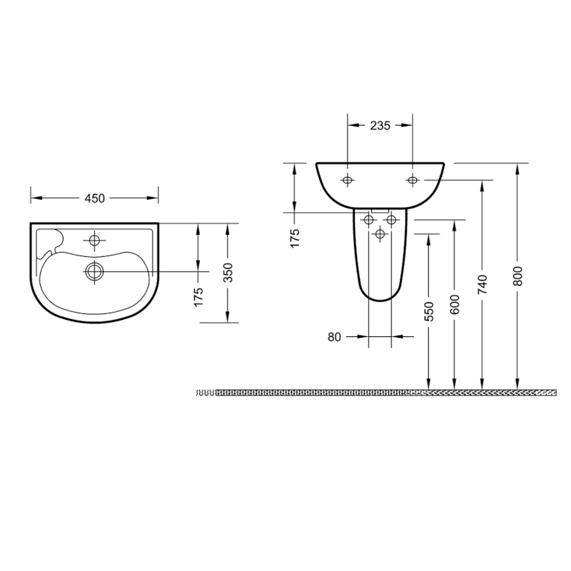 Keramické umývátko 45x35cm, bílá 10TP71045