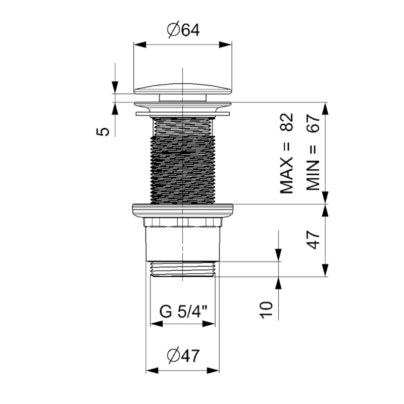Umyvadlová výpust 5/4“, neuzavíratelná, velká zátka, 10-80mm, ABS/černá mat CV1232B