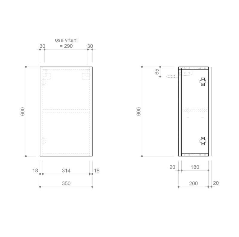 ESPACE skříňka 35x60x22cm, 1x dvířka, levá/pravá, dub stříbrný ESC430-1111