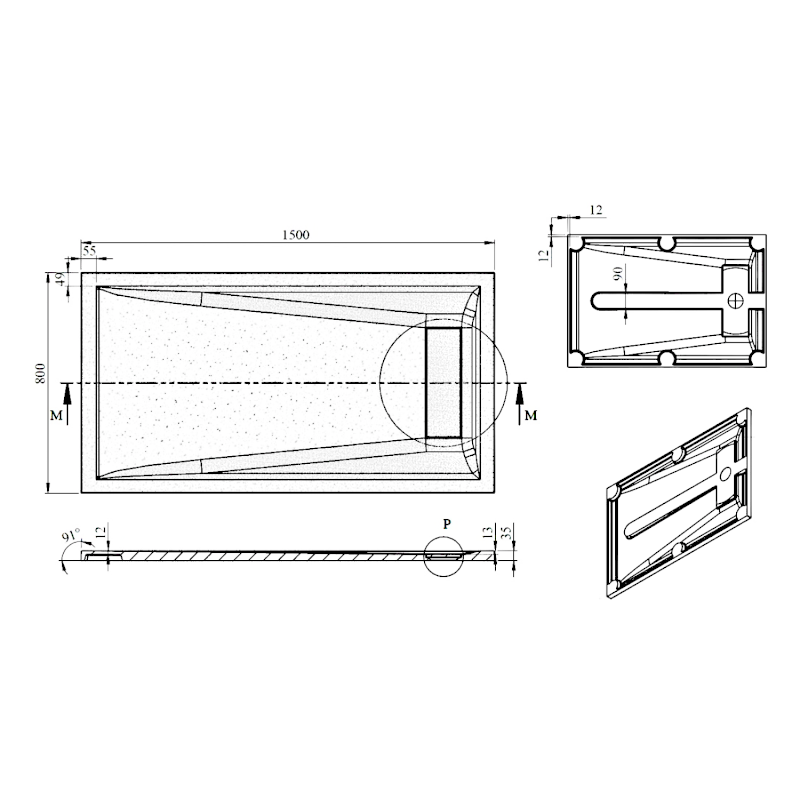 ELEA sprchová vanička litý mramor, 150x80cm, bílá PEL15080
