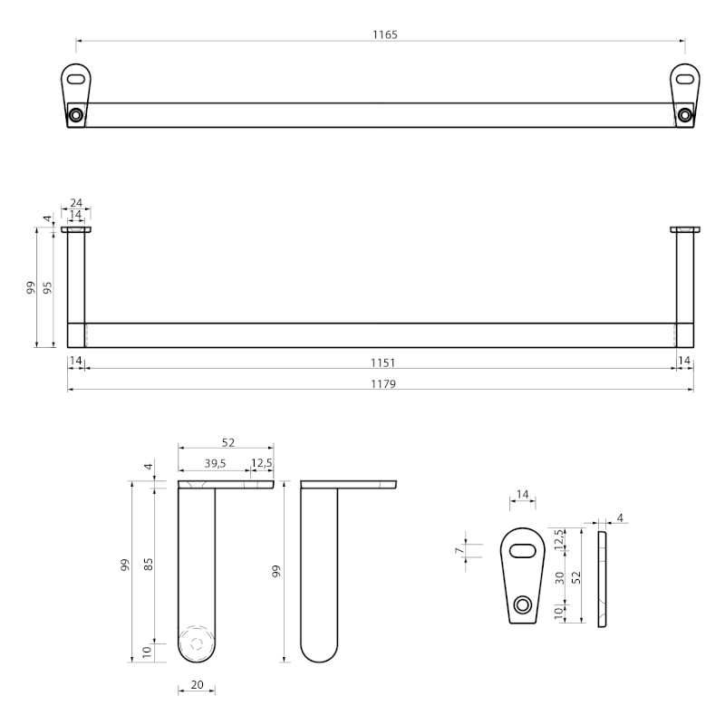 NORM čelní držák ručníků 125cm, chrom PASAND125