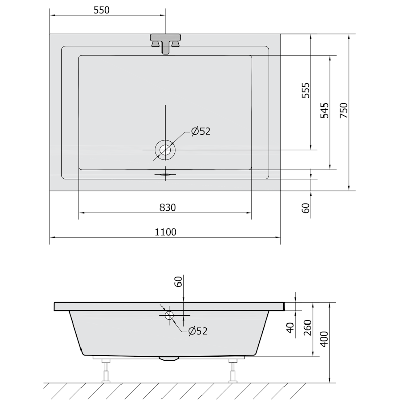 DEEP hluboká sprchová vanička, obdélník 110x75x26cm, bílá 72883