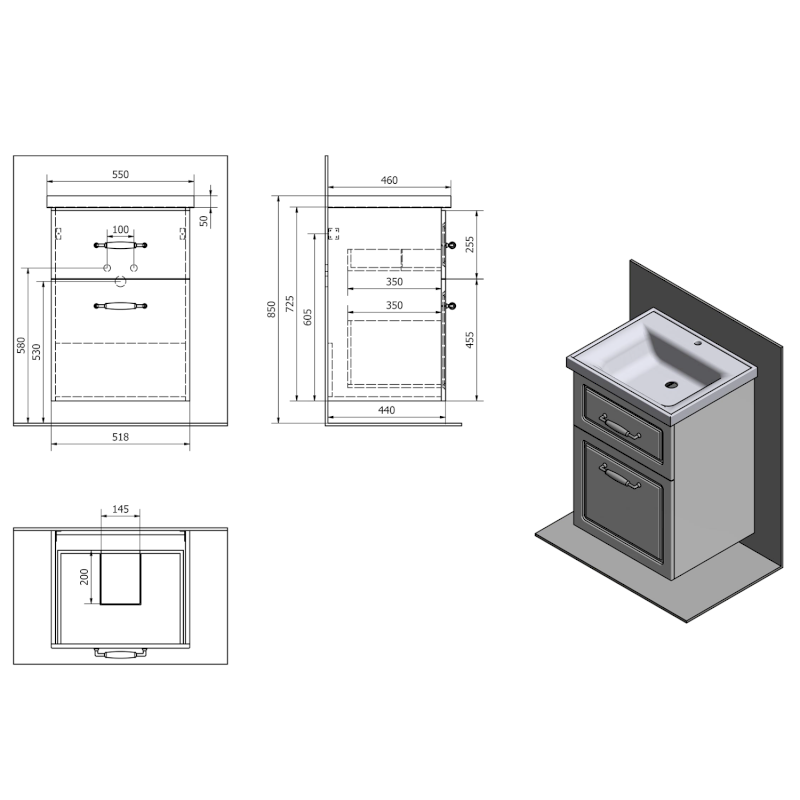 FAVOLO umyvadlová skříňka 52x72,5x44cm, bílá mat FV255