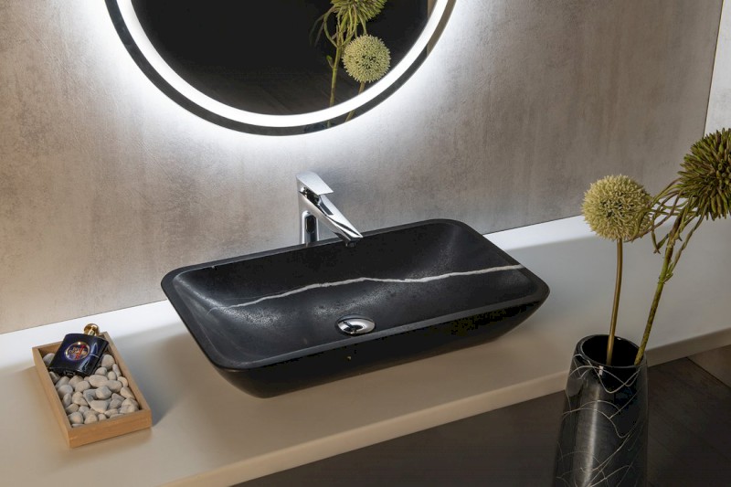 BLOK kamenné umyvadlo na desku, 60x35cm, matný černý Marquin 2401-39