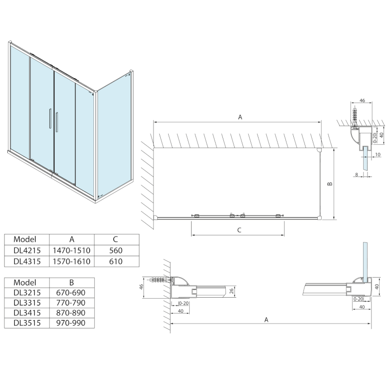 LUCIS LINE sprchová boční stěna 800mm, čiré sklo DL3315