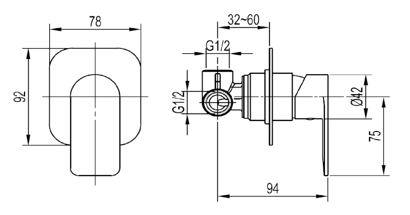 DAPHNE podomítková sprchová baterie, 1 výstup, chrom DH841