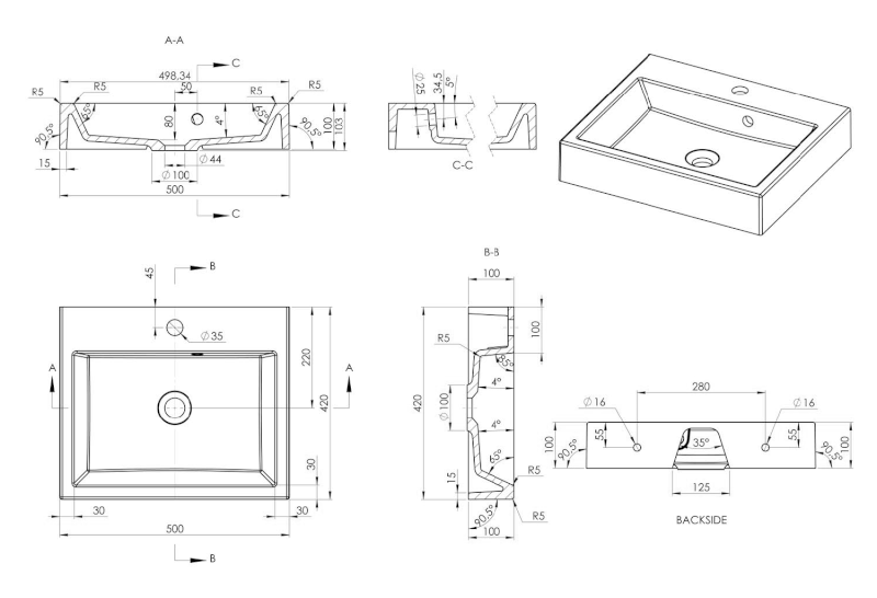 ORINOKO umyvadlo, litý mramor, 50x42cm, bílá OR050