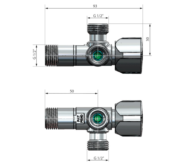 ARCO kombinovaný rohový ventil A-80 se dvěma vývody 1/2