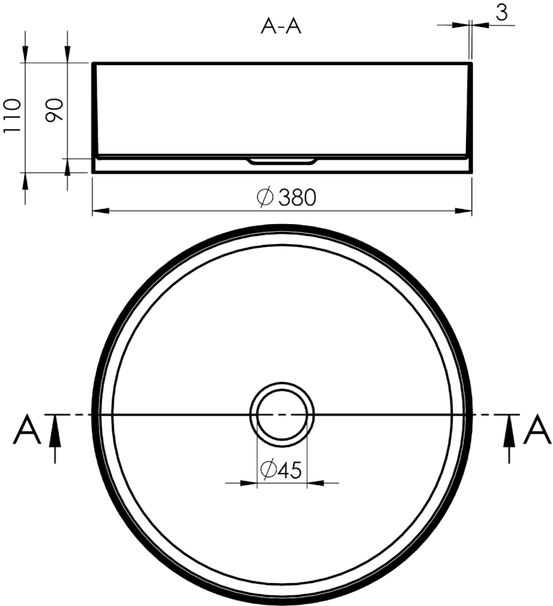 AURUM nerezové umyvadlo na desku, průměr 38cm, včetně výpusti, zlato mat AU201
