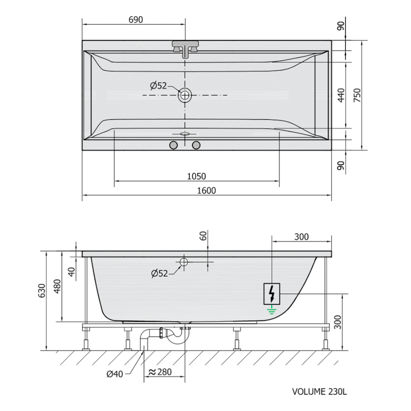 CLEO hydromasážní vana, 160x75x48cm, Highline Hydro, chrom 93611.5010