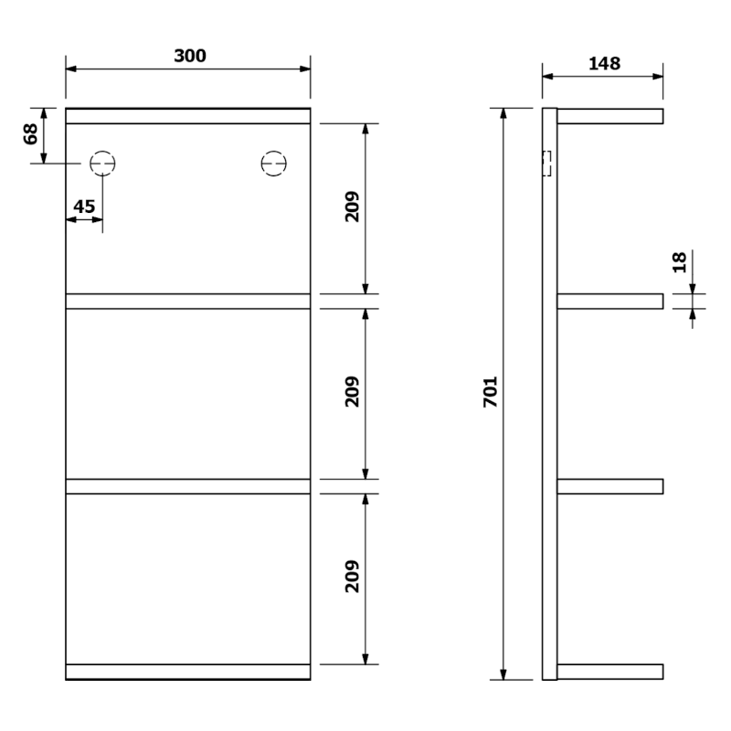 RIWA otevřená police 30x70x15cm, borovice rustik RIW300-0016