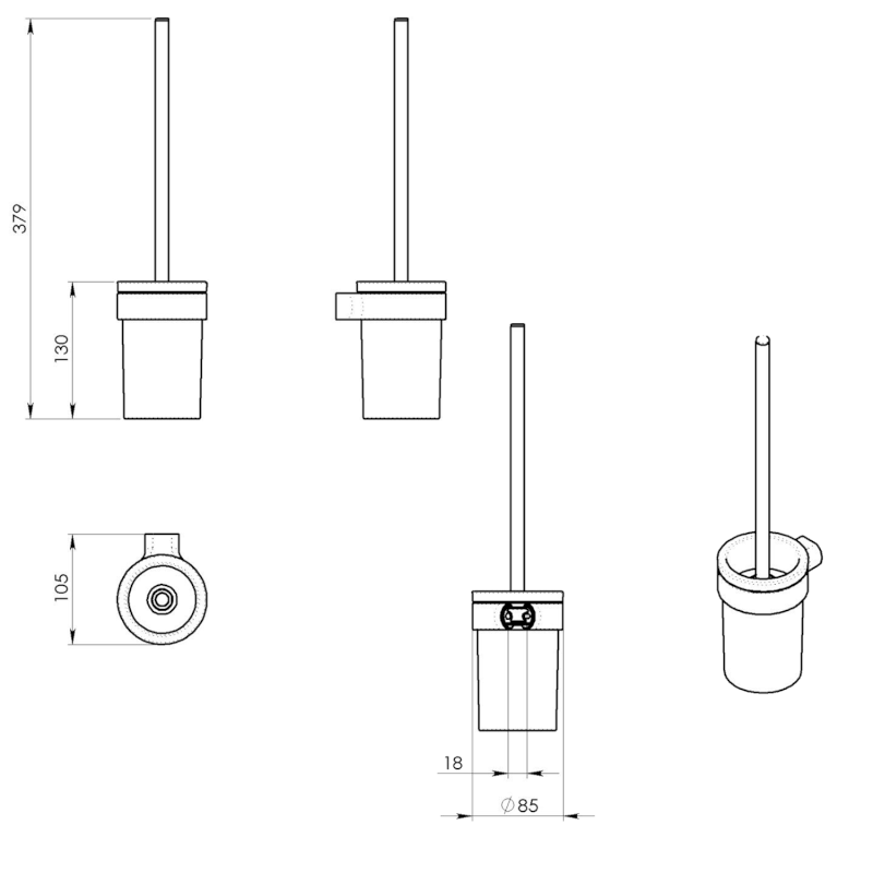 PIRENEI WC štětka závěsná, mléčné sklo, gun metal PI330381