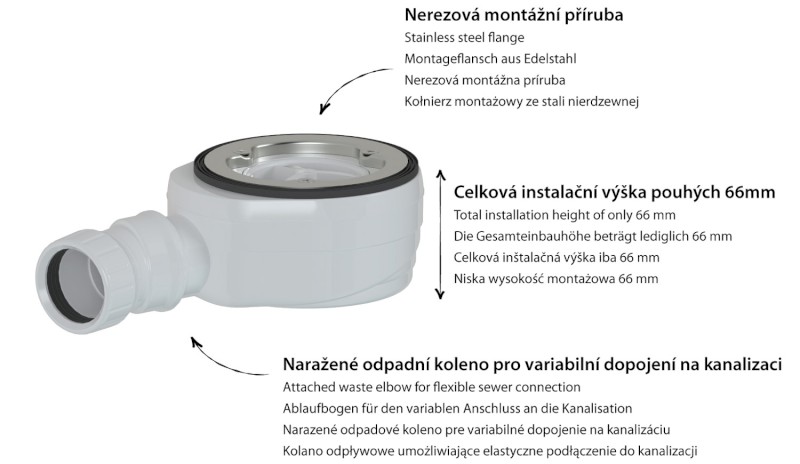 Vaničkový sifon, průměr 90mm, DN40, nízký 17672