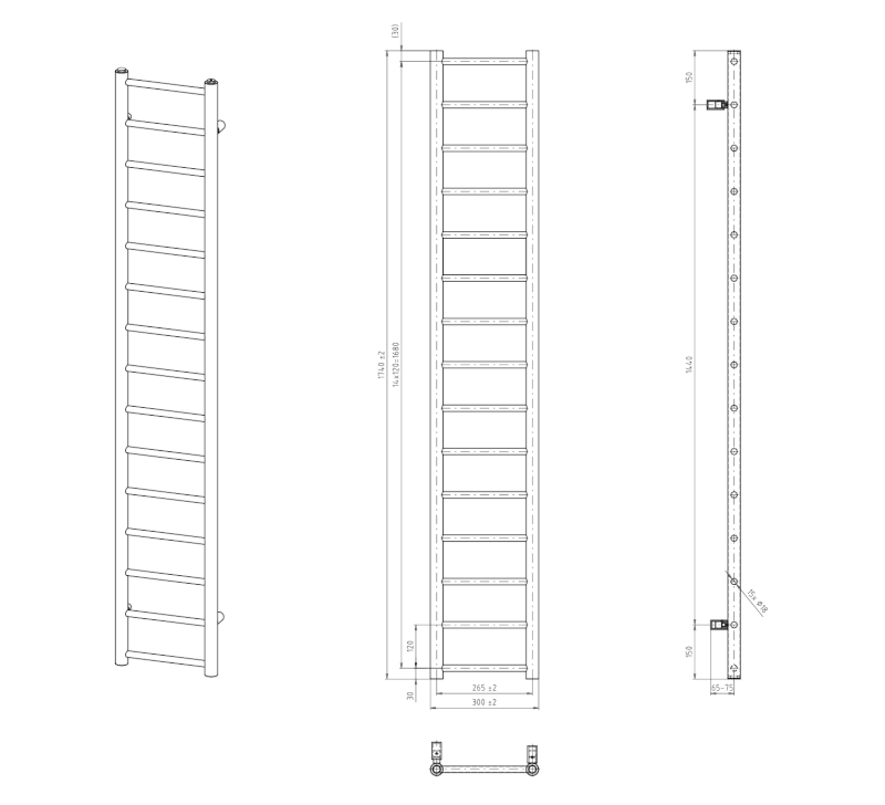 DINA otopné těleso 300x1740 mm, černá mat IR376B