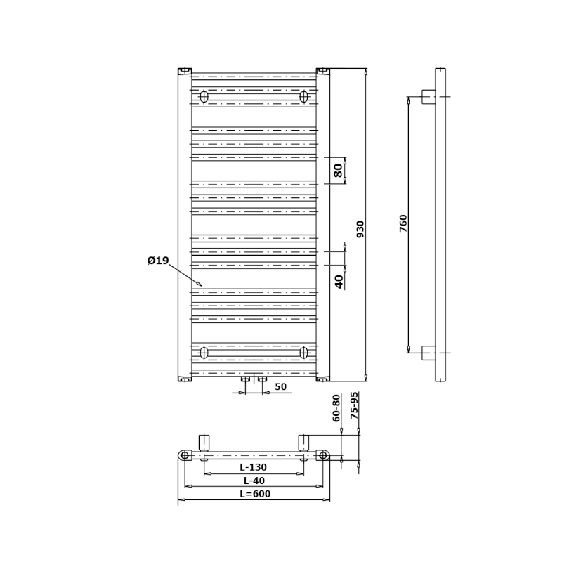ALBRECHT otopné těleso 600x930 mm, středové připojení, bílá 600.116.4