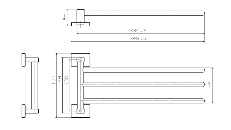 APOLLO trojitý držák ručníků 350mm, chrom 1416-16