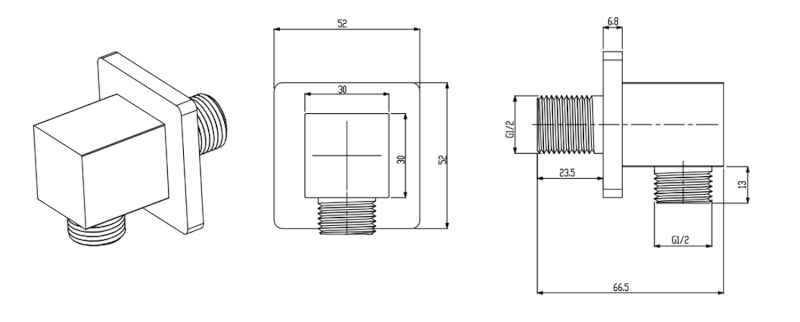 Vývod sprchy, hranatý, chrom 1205-02