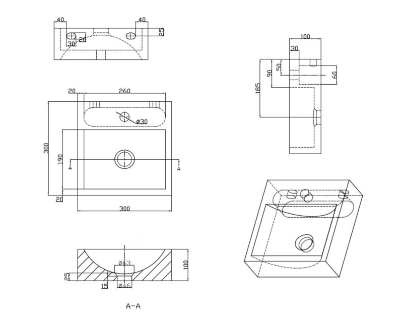 BLOK kamenné umývátko 30x30cm, antracit 2401-29