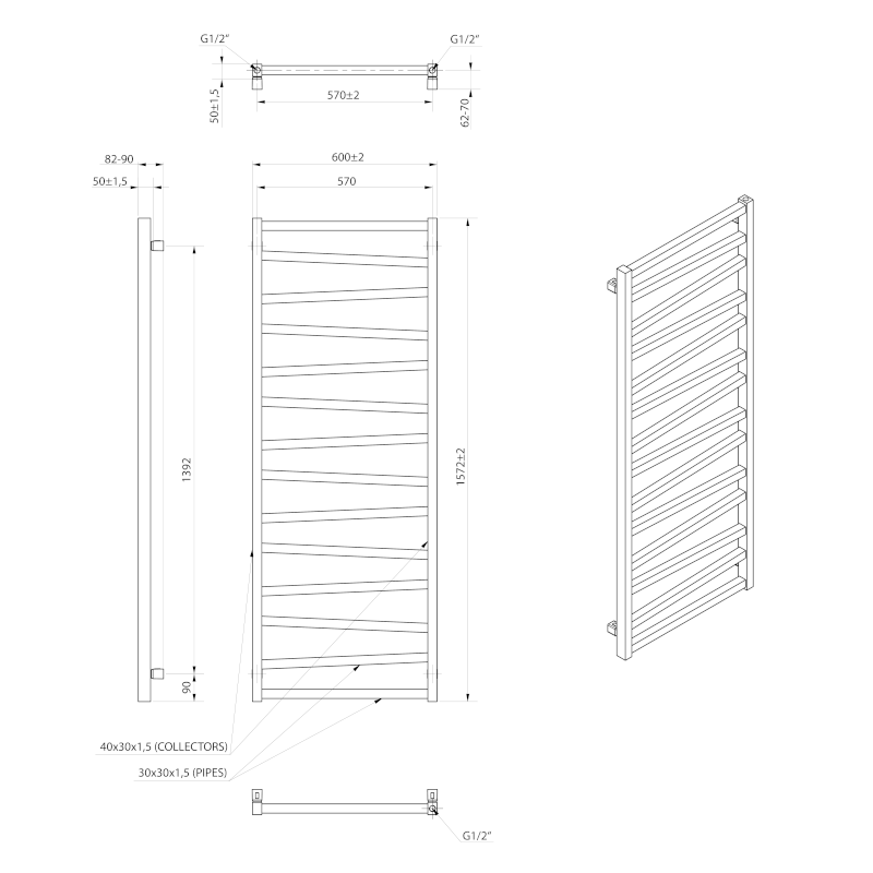 ZIG otopné těleso 600x1572 mm, černá mat ZG616B