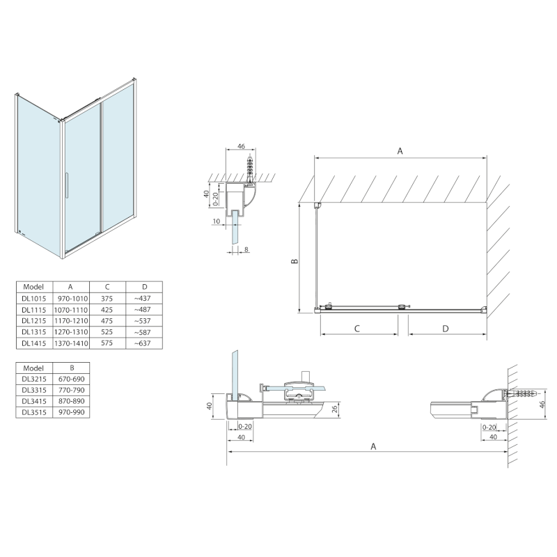 LUCIS LINE sprchová boční stěna 900mm, čiré sklo DL3415