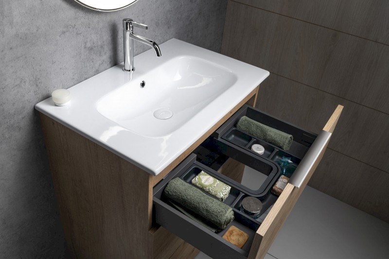 CIRASA umyvadlová skříňka 69,8x75x46cm, 3x zásuvka, dub Alabama CR731-2222