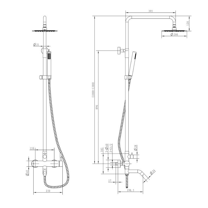 MINIMAL vanový sloup s pákovou baterií a napouštěním, nerez MI140