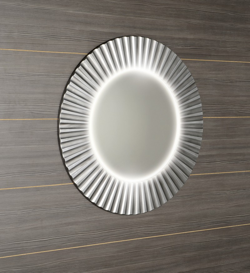 PRIDE STRIP kulaté zrcadlo s LED osvětlením v rámu ø 90cm, stříbrná PD952