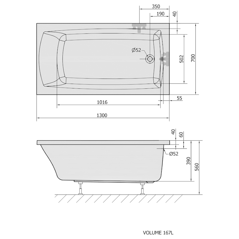 LILY obdélníková vana 130x70x39cm, bílá 77511