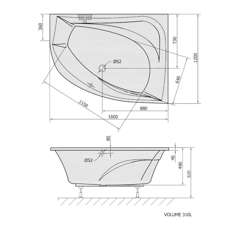 TANYA R asymetrická vana 160x120x49cm, bílá 66119