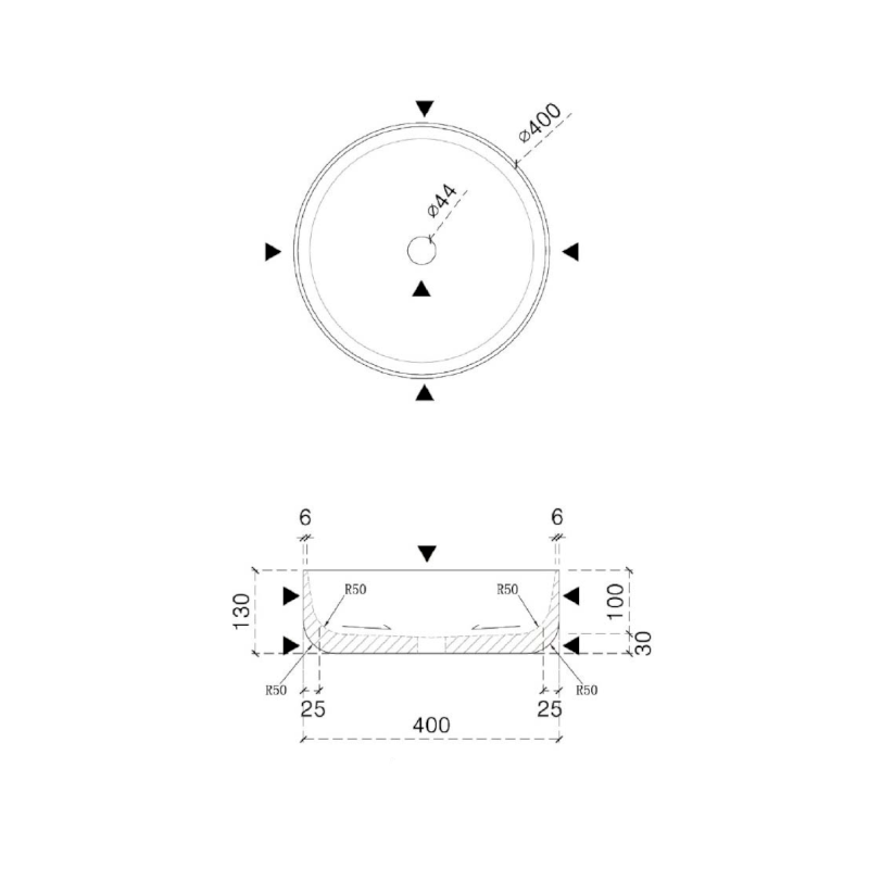 BLOK kamenné umyvadlo na desku, Ø 40cm, matný černý Marquin 2401-52