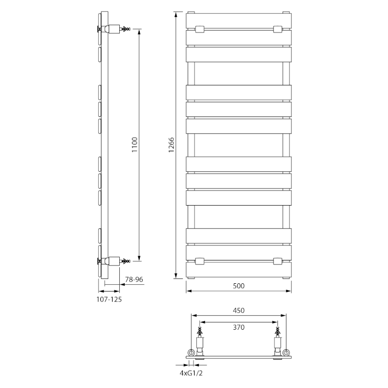 BONDECO otopné těleso 500x1266mm, černá mat DC512B